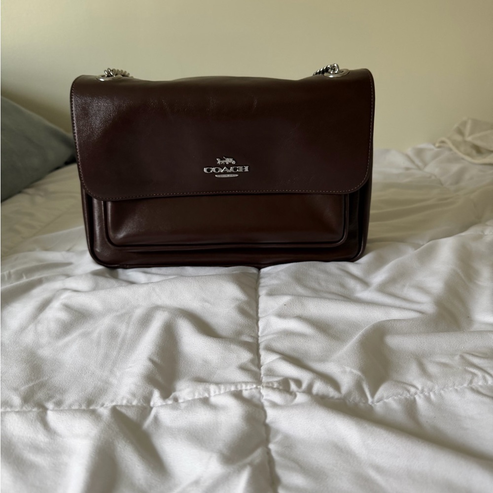 Coach Eloide Leather Flap Shoulder Bag in Maple